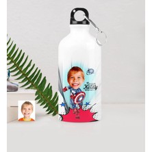 BK Gift Kişiye Özel Erkek Çocuk Kaptan Amerika Karikatürlü Metal Suluk (500 Ml.) 1