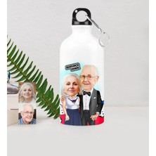 BK Gift Kişiye Özel Dede ve Büyükanne Karikatürlü Metal Suluk (500 Ml.)