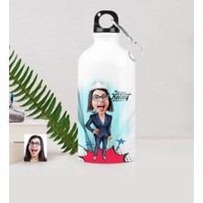 BK Gift Kişiye Özel Bayan Mühendis Karikatürlü Metal Suluk (500 Ml.) 1