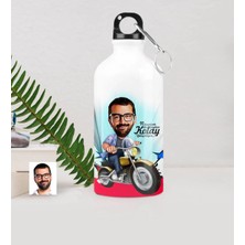 BK Gift Kişiye Özel Bay Motorcu Karikatürlü Metal Suluk (500 Ml.) 1