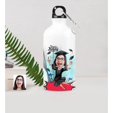 BK Gift Kişiye Özel Bayan Mezun Karikatürlü Metal Suluk (500 Ml.) 1