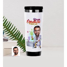 BK Gift Kişiye Özel Bay Kimya Öğretmeni Karikatürlü Çelik Termos Bardak - 2