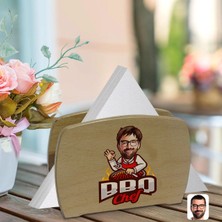BK Gift Kişiye Özel Erkek Barbekü Chef Karikatürlü Lüks Ahşap Peçetelik-1