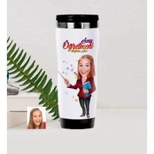BK Gift Kişiye Özel Bayan Öğretmen Karikatürlü Çelik Termos Bardak - 3