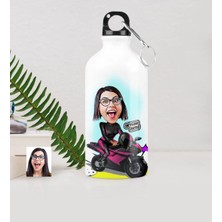 BK Gift Kişiye Özel Bayan Motorcu Karikatürlü Metal Suluk (500 Ml.)