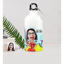 BK Gift Kişiye Özel Bayan Karikatürlü Metal Suluk (500 Ml.) 4