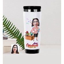 BK Gift Kişiye Özel Bayan Öğretmen Karikatürlü Çelik Termos Bardak - 5