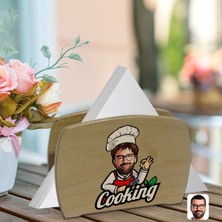 BK Gift Kişiye Özel Erkek Chef Karikatürlü Lüks Ahşap Peçetelik-14