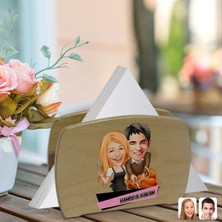 BK Gift Kişiye Özel Aşçı Çift Karikatürlü Lüks Ahşap Peçetelik-2