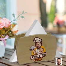 BK Gift Kişiye Özel Erkek Chef Karikatürlü Lüks Ahşap Peçetelik-15