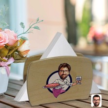 BK Gift Kişiye Özel Erkek Chef Karikatürlü Lüks Ahşap Peçetelik-1