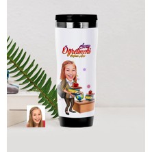 BK Gift Kişiye Özel Bayan Öğretmen Karikatürlü Çelik Termos Bardak - 4