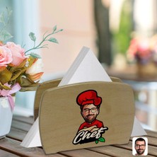 BK Gift Kişiye Özel Erkek Chef Karikatürlü Lüks Ahşap Peçetelik-10