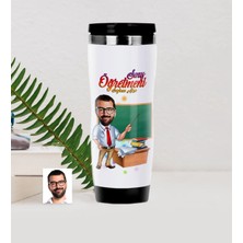 BK Gift Kişiye Özel Bay Öğretmen Karikatürlü Çelik Termos Bardak - 1
