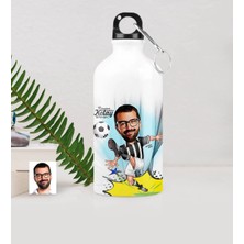 BK Gift Kişiye Özel Bay Futbolcu Siyah Beyaz Karikatürlü Metal Suluk (500 Ml.) 1