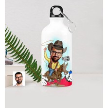 BK Gift Kişiye Özel Kovboy Karikatürlü Metal Suluk (500 Ml.)