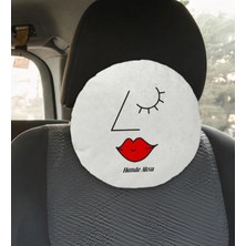 BK Gift Kişiye Özel Isimli Picasso Kadın Figürlü Yuvarlak Araç Koltuk Yastığı-1