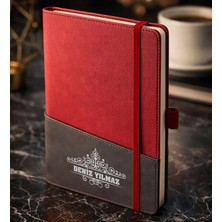 Bk Gift Kişiye Özel Kırmızı Termo Deri Defter -14, Kartvizit Bölmeli, Çizgili Ivory Kağıt