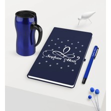 BK Gift Kişiye Özel Isimli Lacivert Defter Kalem Mavi Termos Mug Seti - 4