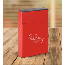 BK Gift Kişiye Özel Kırmızı Slim Boy Metal Sigara Kutusu-3