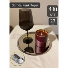 Tr 4'lü Set Lüx Sunum Tepsisi Paslanmaz Kahve Tepsisi Çelik Tepsi Yuvarlak Çeyizlik Tepsi 23 cm