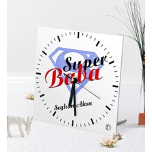 BK Gift Kişiye Özel Süper Baba Masaüstü Kare Cam Saat-5