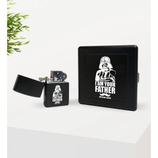 BK Gift Kişiye Özel Babalar Günü Tasarımlı Siyah Metal Sigara Tabakası ve Benzinli Çakmak Seti-1