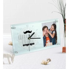 BK Gift Kişiye Özel Fotoğraflı Kahraman Baba Masaüstü Cam Saat-3