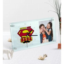 BK Gift Kişiye Özel Fotoğraflı Süper Baba Masaüstü Cam Saat-1