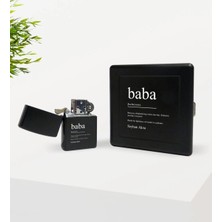 BK Gift Kişiye Özel Baba Tasarımlı Siyah Metal Sigara Tabakası ve Benzinli Çakmak Seti-1