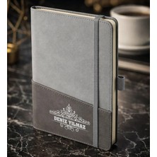 Bk Gift Kişiye Özel Gri Termo Deri Defter -14, Kartvizit Bölmeli, Çizgili Ivory Kağıt