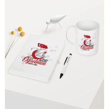 BK Gift Kişiye Özel Bugün Günlerden Öğretmen Temalı Beyaz Defter Kalem Kupa Seti - 2