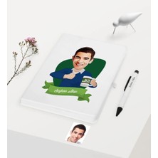 BK Gift Kişiye Özel Bay En Iyi Öğretmen Temalı Karikatürlü Beyaz Defter Kalem Hediye Seti