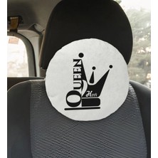 BK Gift Kişiye Özel Isimli Queen Tasarımlı Yuvarlak Araç Koltuk Yastığı-1