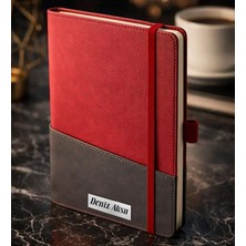 Bk Gift Kişiye Özel Kırmızı Termo Deri Defter -18, Kartvizit Bölmeli, Çizgili Ivory Kağıt