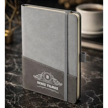 Bk Gift Kişiye Özel Gri Termo Deri Defter -15, Kartvizit Bölmeli, Çizgili Ivory Kağıt