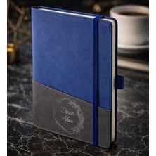 Bk Gift Kişiye Özel Mavi Termo Deri Defter -9, Kartvizit Bölmeli, Çizgili Ivory Kağıt