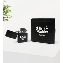 BK Gift Kişiye Özel The Godfather Tasarımlı Siyah Metal Sigara Tabakası ve Benzinli Çakmak Seti-1
