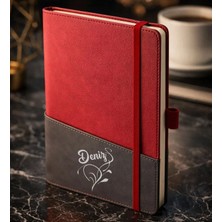 Bk Gift Kişiye Özel Kırmızı Termo Deri Defter -5, Kartvizit Bölmeli, Çizgili Ivory Kağıt