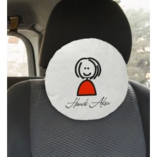 BK Gift Kişiye Özel Isimli Çöp Kadın Tasarımlı Yuvarlak Araç Koltuk Yastığı-1