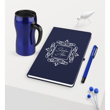 BK Gift Kişiye Özel Isimli Lacivert Defter Kalem Mavi Termos Mug Seti - 1