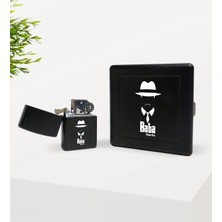 BK Gift Kişiye Özel Baba Godfather Tasarımlı Siyah Metal Sigara Tabakası ve Benzinli Çakmak Seti-11