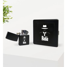 BK Gift Bk Home Baba Godfather Tasarımlı Siyah Metal Sigara Tabakası ve Benzinli Çakmak Seti-17