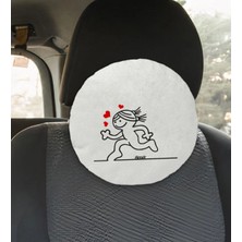 BK Gift Kişiye Özel Isimli Aşık Çöp Kadın Tasarımlı Yuvarlak Araç Koltuk Yastığı-1