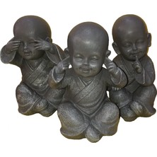 Tr 1A-BECKER 3'lü Set Buda Dekoratif Figür 15 cm Dekoratif Figür Bahçe Feng Shui Heykel Gri Poly