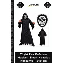 Carlburn Tüylü Eva Kafatası Maskeli Siyah Hayalet Kostümü – 140 cm Gösteri Alternatif Kombin