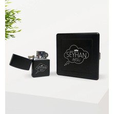 BK Gift Kişiye Özel Canım Babam Tasarımlı Siyah Metal Sigara Tabakası ve Benzinli Çakmak Seti-1