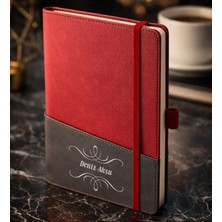 Bk Gift Kişiye Özel Kırmızı Termo Deri Defter -1, Kartvizit Bölmeli, Çizgili Ivory Kağıt