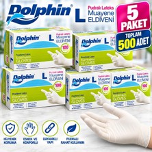 Tr Dolphin Pudralı Latex Muayene Eldiveni L Beden Tek Kullanımlık 5 Paket