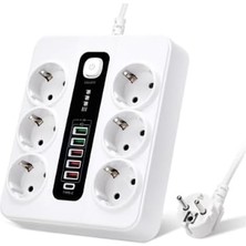 Tr Çoklu Priz, 6'li Usb, 12'si 1 Arada Çoklu Priz, 5 Usb-A ve 1 Usb-C, Şalterli, 2 M Uzatma Kablo